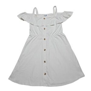 Greatchy Dress Girls L 10-12 White Cold Shoulder Ruffle Button Front Cottagecore